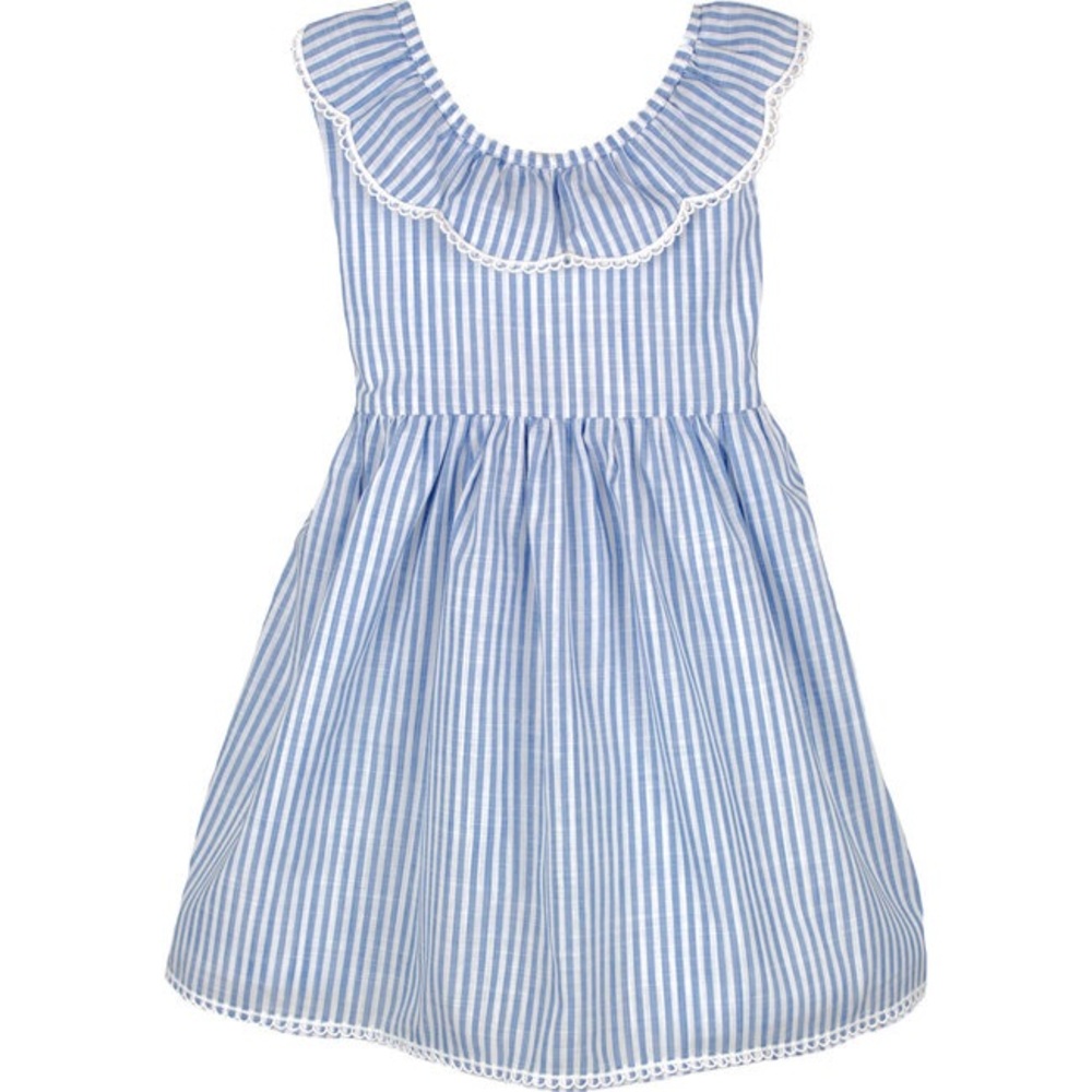 Isabel Garretón Ruffle V-Back Sundress, Light Blue Stripe